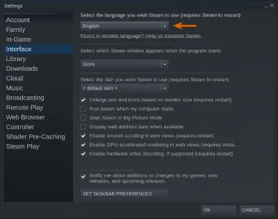 Steamクライアントの言語設定