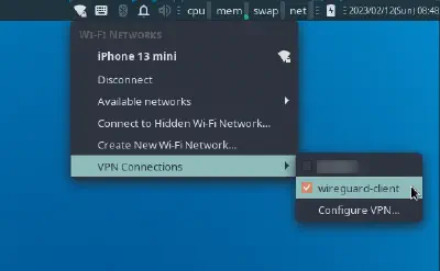 システムトレイでの接続切断