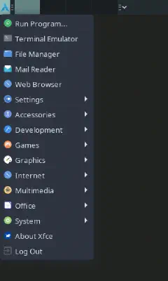 ロケール変更前の Xfce メニュー