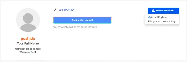 登録直後の自分のプロフィール画面