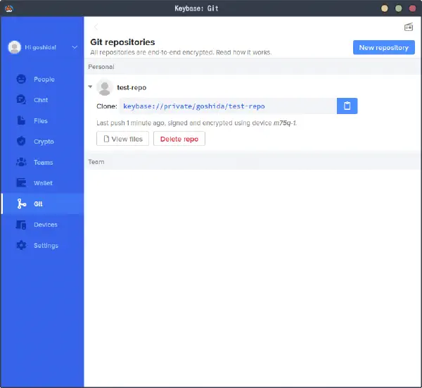 Keybase Git リポジトリの一覧