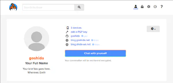 Keybase でのサイト証明を追加した画面